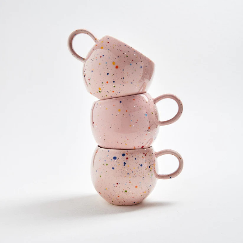mug de cerámica rosa 90ml con asa hecho a mano